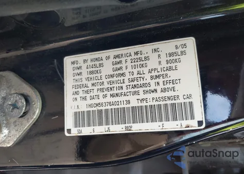 2006 Honda Accord 2.4 Se z USA, uszkodzony, nr VIN 1HGCM56376A021139